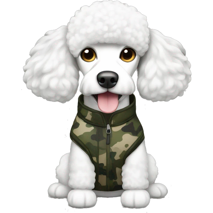White poodle wearing camo emoji