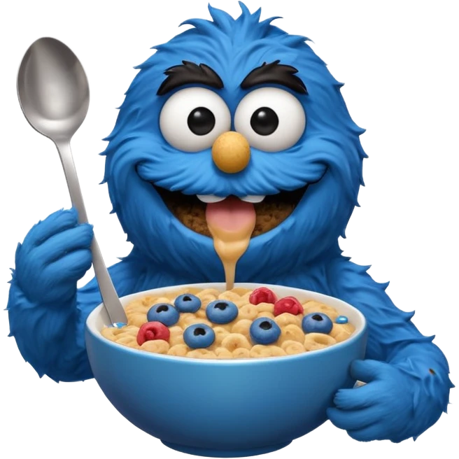 Cookie Monster eating cereal with a spoon emoji