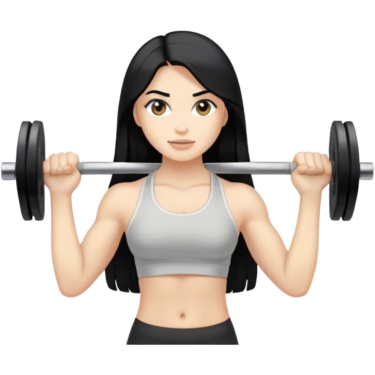Pale girl with long black hair lifting weights emoji