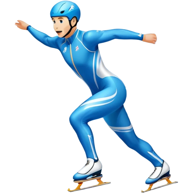 An icon showing a speed skater in a dynamic pose racing on a professional ice track, dressed in an aerodynamic suit. The scene includes a stadium with cheering crowds, icy reflections, and a snowy mountain backdrop. Transparent background captures the speed and intensity of the sport. emoji