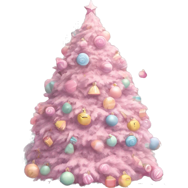 pastel pink candy theme christmas tree with pastel pink present pile underneath emoji