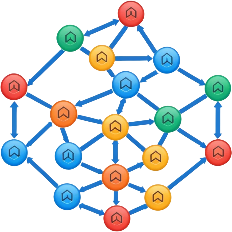 network of tasks linked by arrows representing a complex workflow emoji