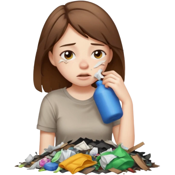 brown haired girl who smells like garbage with it around her emoji