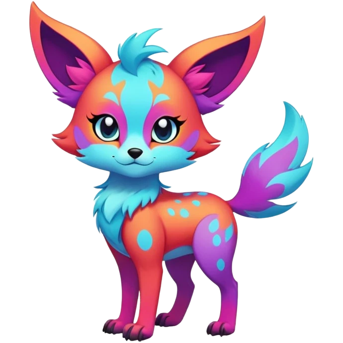 Anime-styled cute Neon-colored multi-colored cool Falvie-Fionbri-creature-fursona, full body, with random markings emoji