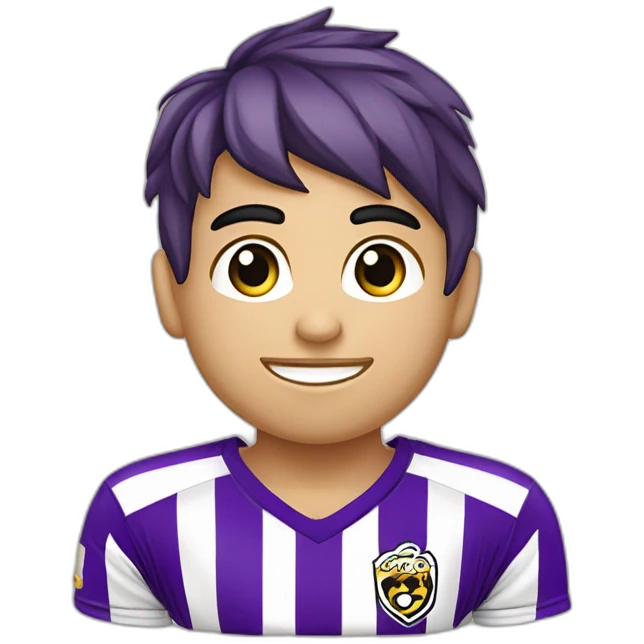 Niño rubio futbolista camiseta rayas verticales moradas emoji
