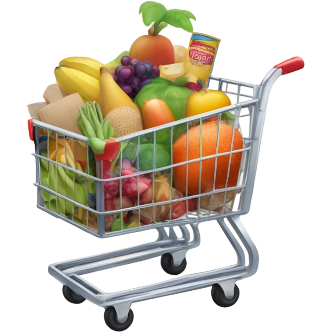 A beige grocery cart with food emoji