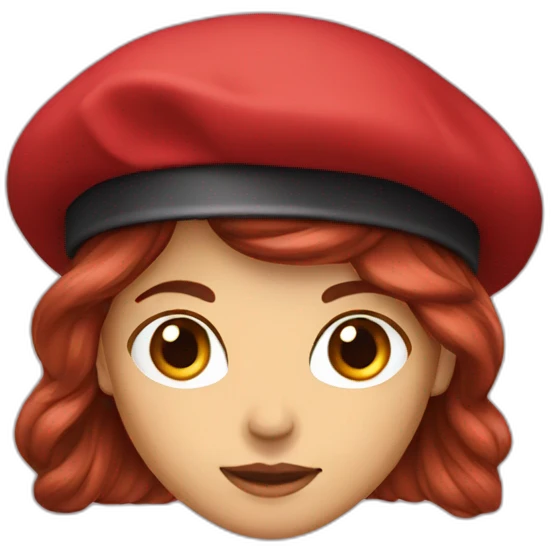 Red beret for girl with dark brown long hair emoji