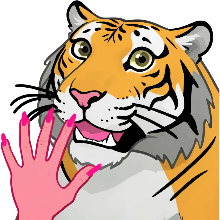 Tiger with long pink nails emoji
