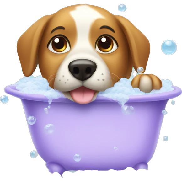 dog with bath bubbles on the sides happy emoji