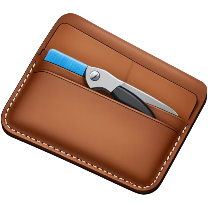 Leatherworking icon, piece of raw leather being transformed into a leather wallet or belt, stitching tools, engraving tool, minimalistic style, clean lines, transparent background. emoji
