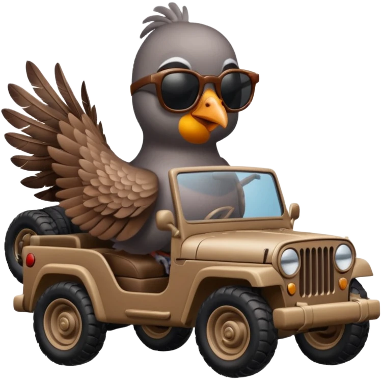 A pigeon is driving a jeep emoji
