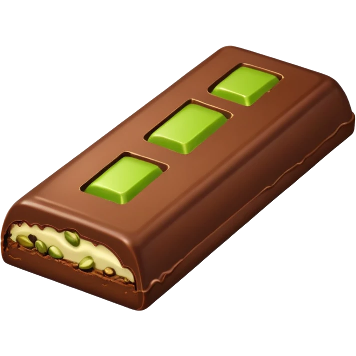 a half-eaten chocolate bar. chocolate filling - pistachio paste green emoji