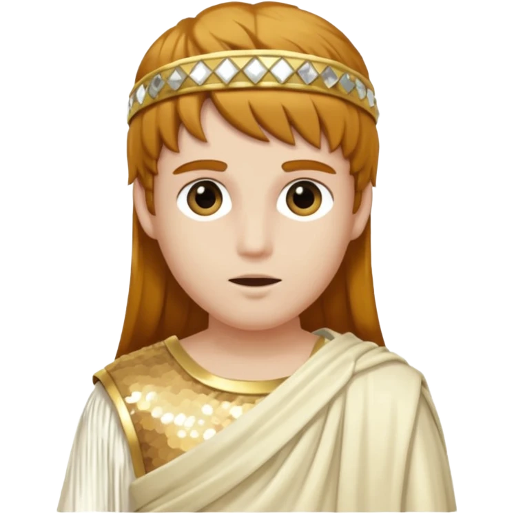 Mercury from Roman Deities with long golden brown hair, ivory sequin toga emoji