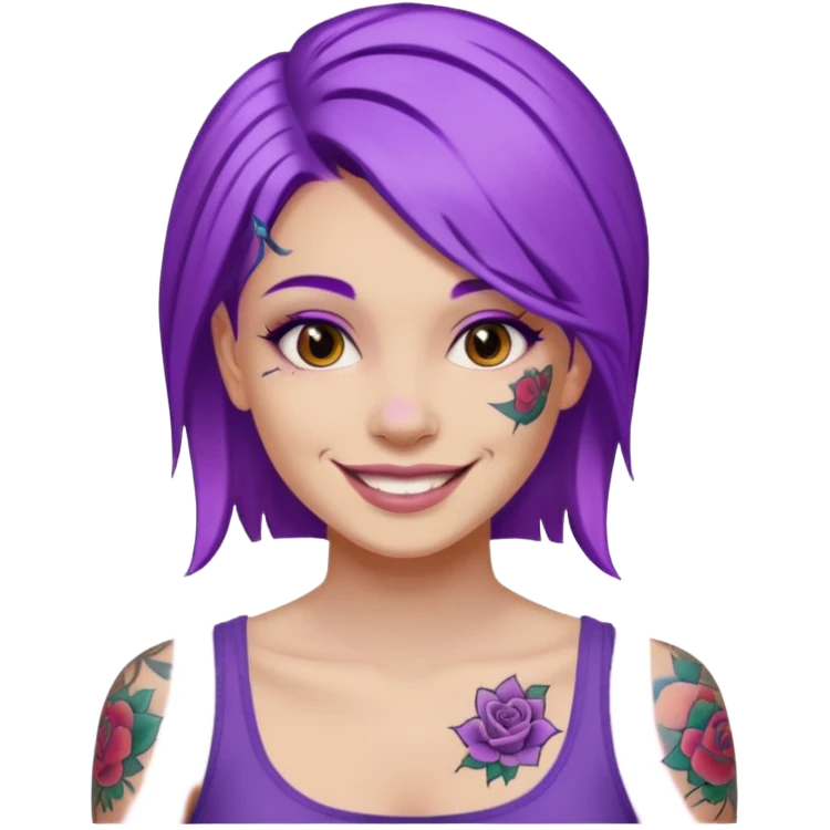 women with tatoos and hightlight that tatoos with purple hair emoji