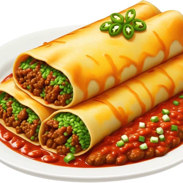 Pile of Green rice, Beef enchiladas with red sauce emoji