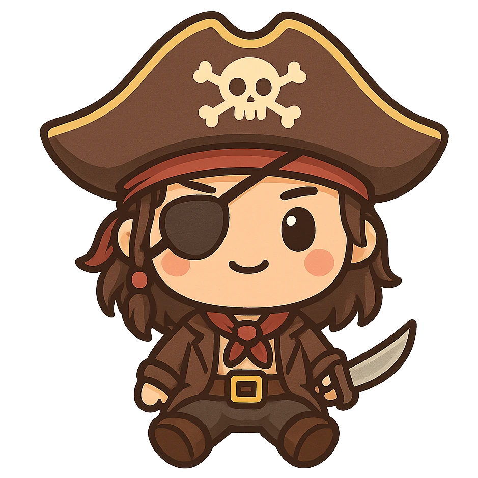 adventurous and mysterious Caribbean pirate with iconic hat and eyepatch, suitable for emoji emoji