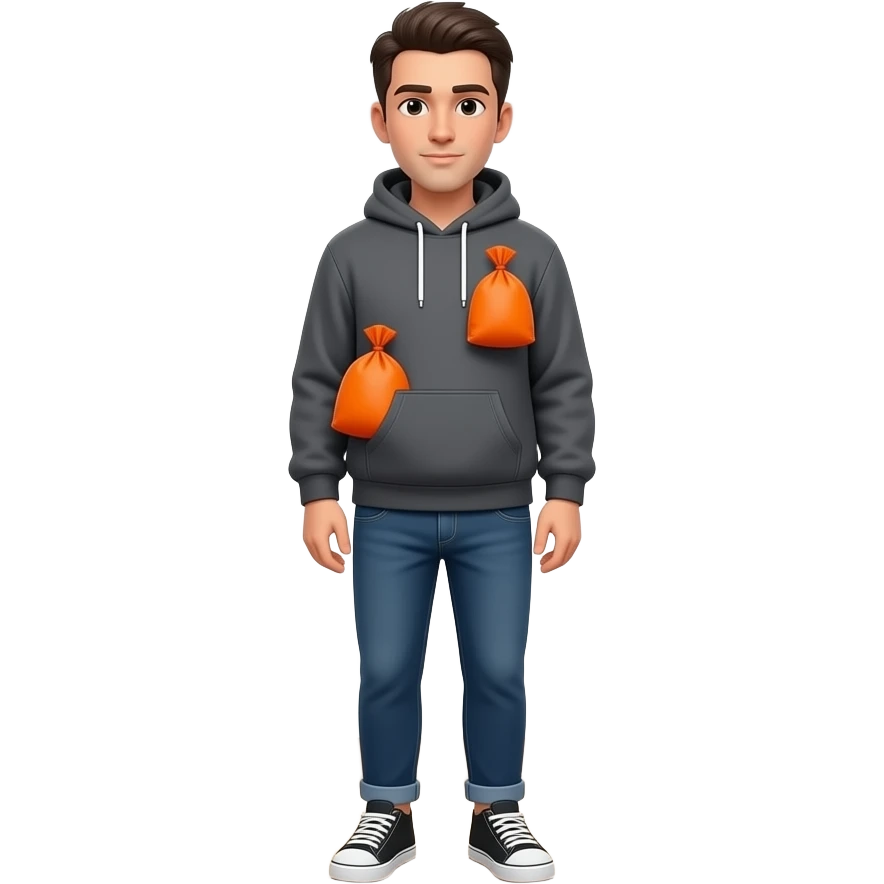 full-body person with bean bags tucked into shirt emoji