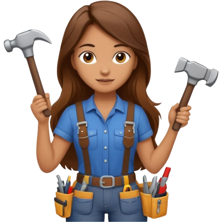 beautiful girl with long brown hair constructing new bedroom emoji