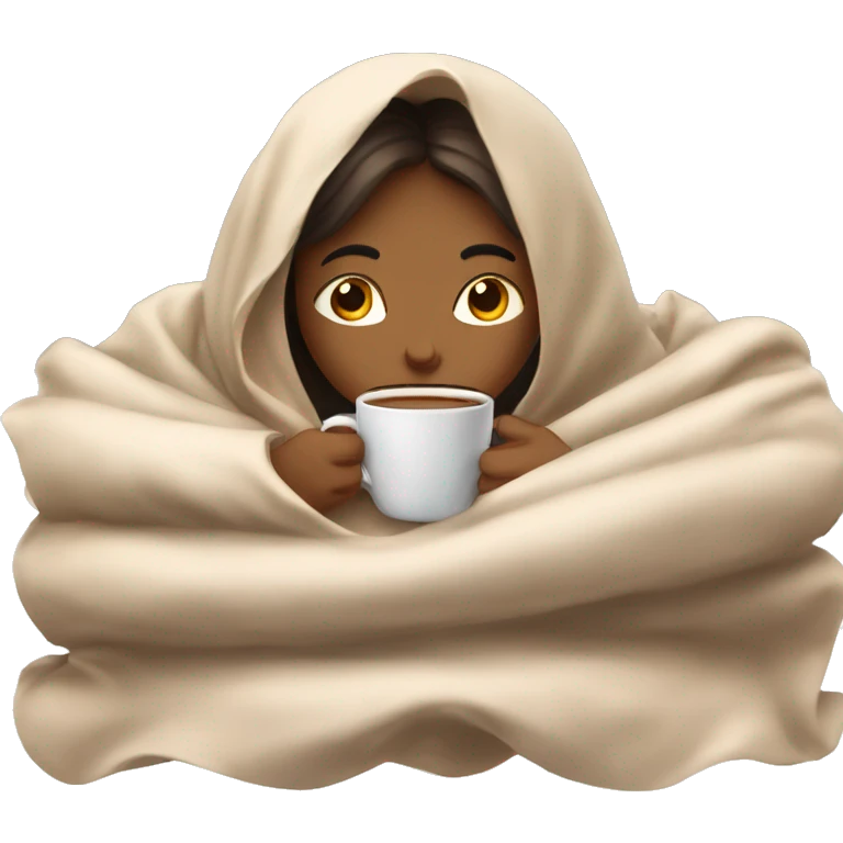 girl inside a blanket sipping coffee eyes closed emoji