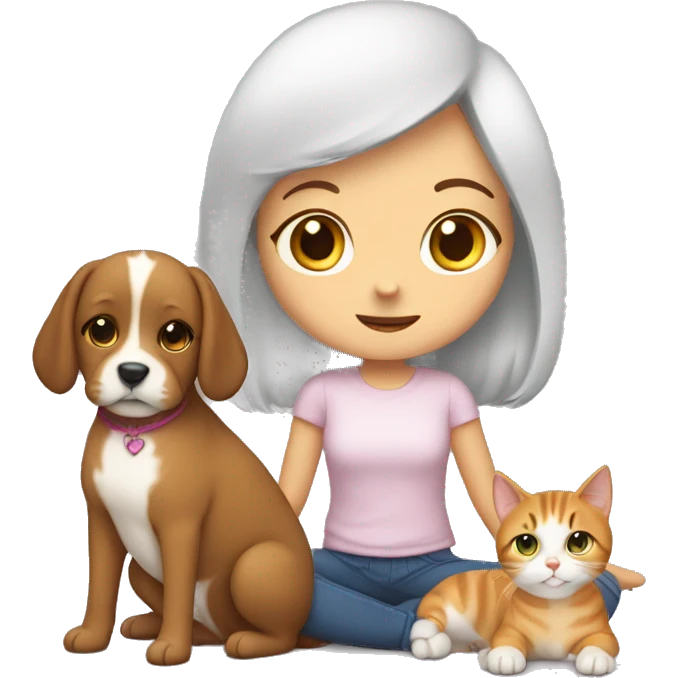 Animal lover girl, dog plus cat emoji
