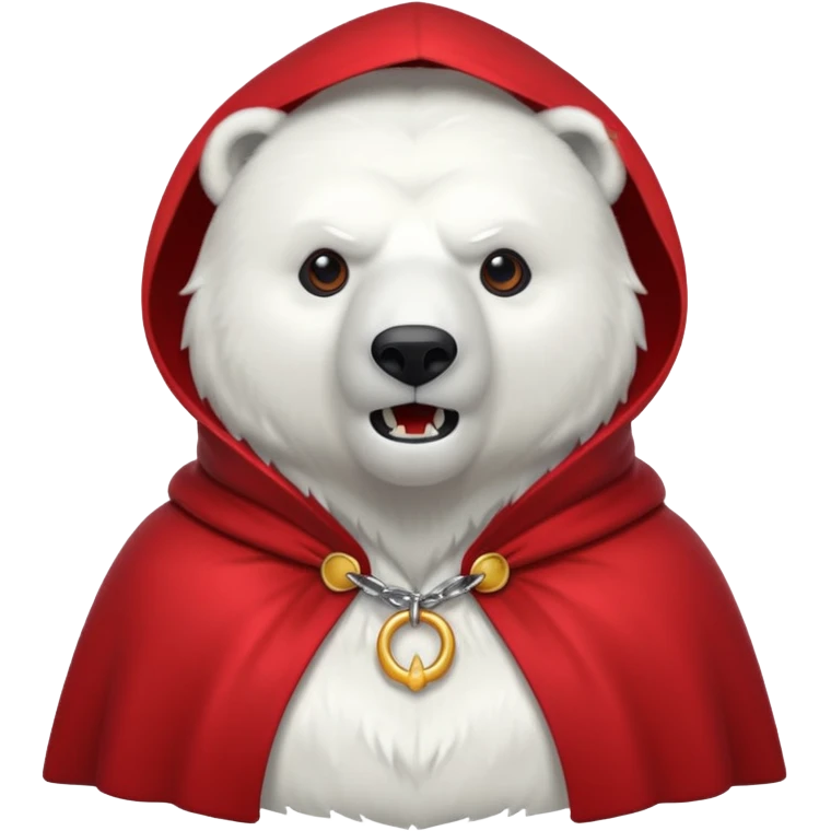 Vampire animal, polar bear in red collar cloak, fangs emoji