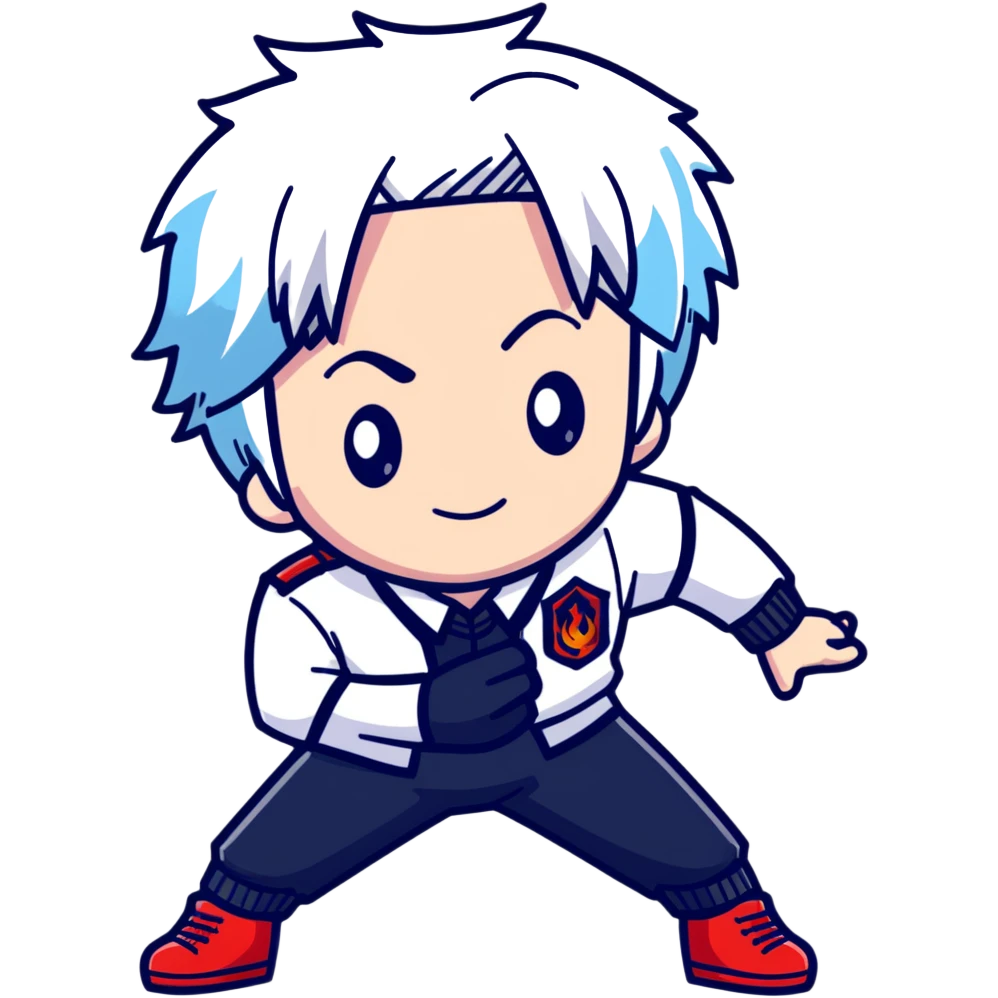 Shoto Todoroki using his ice and fire quirk, half red half white hair, school uniform from UA High emoji
