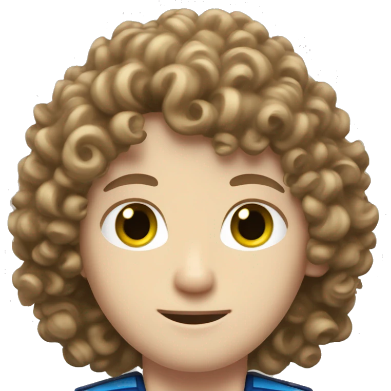 curly brown haired F1 driver with pale skin and green eyes and blue uniform emoji