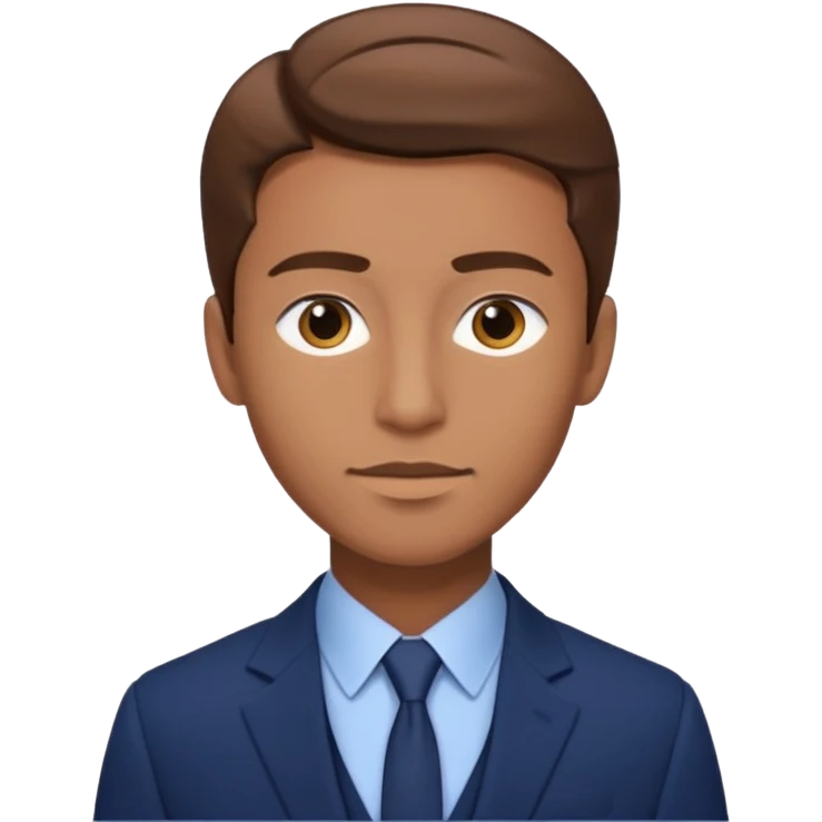 young man with brown hair in a blue navy suit with light brown skin, elongated face, defined emoji