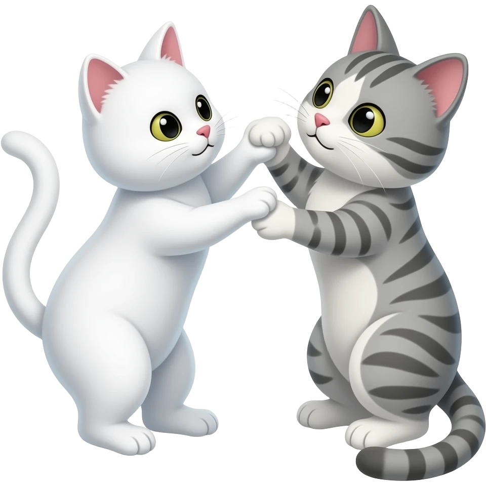 Gato blanco sin otro color  y gato gris jugando emoji
