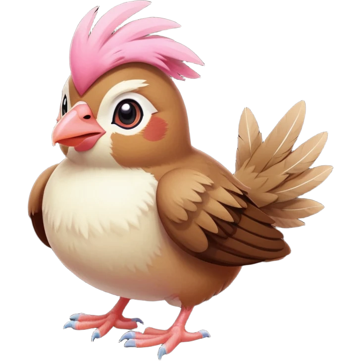 pidgey, small brown bird with cream face and underbelly, pink feet, short beak emoji
