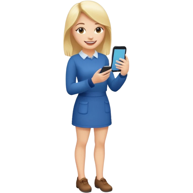 a full body girl on his phone with a happy face commenting on a post emoji