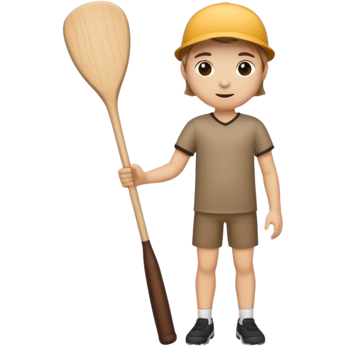 make a stick with legs and arms and a cute face with holding a wooden bat emoji