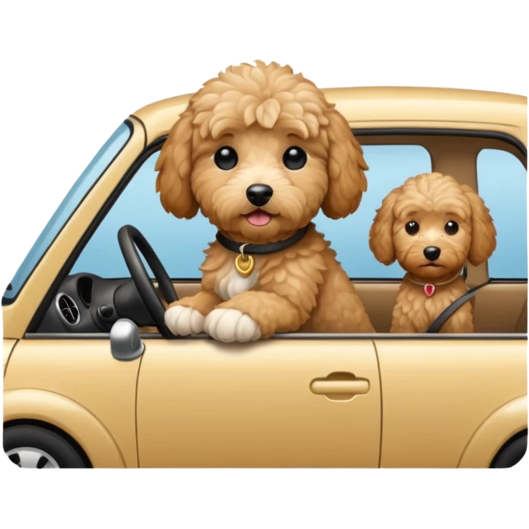 Mini goldendoodle driving a car emoji