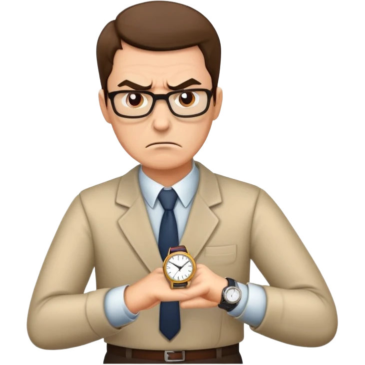 angry teacher is looking at the whatch emoji