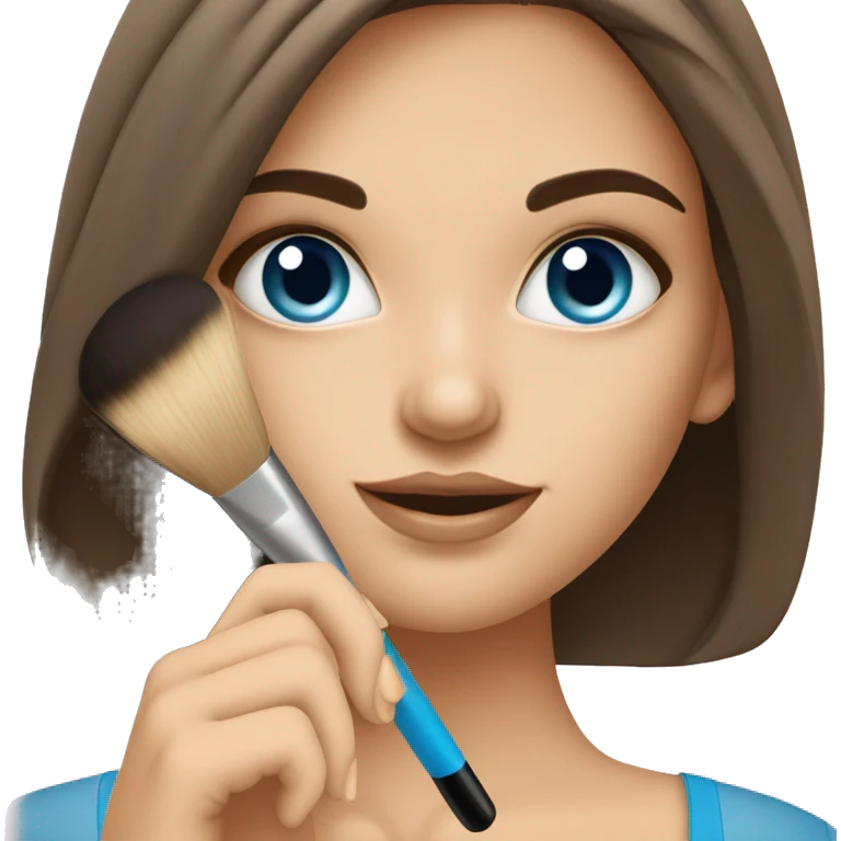 “A fair-skinned brunette girl with blue eyes is applying makeup with a brush.” emoji