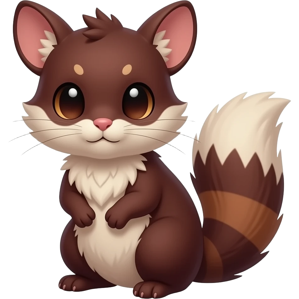 Dark Brownish red soft natural realistic romantic vintage antique divine beautiful elegant pretty precious cute young youthful Fakémon-Pokémon-alien-Furret-feline-rodent-hybrid-creature (full body) emoji
