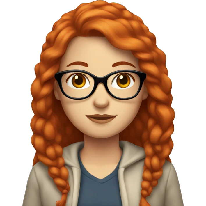 white girl, with long red hair, square glasses  emoji