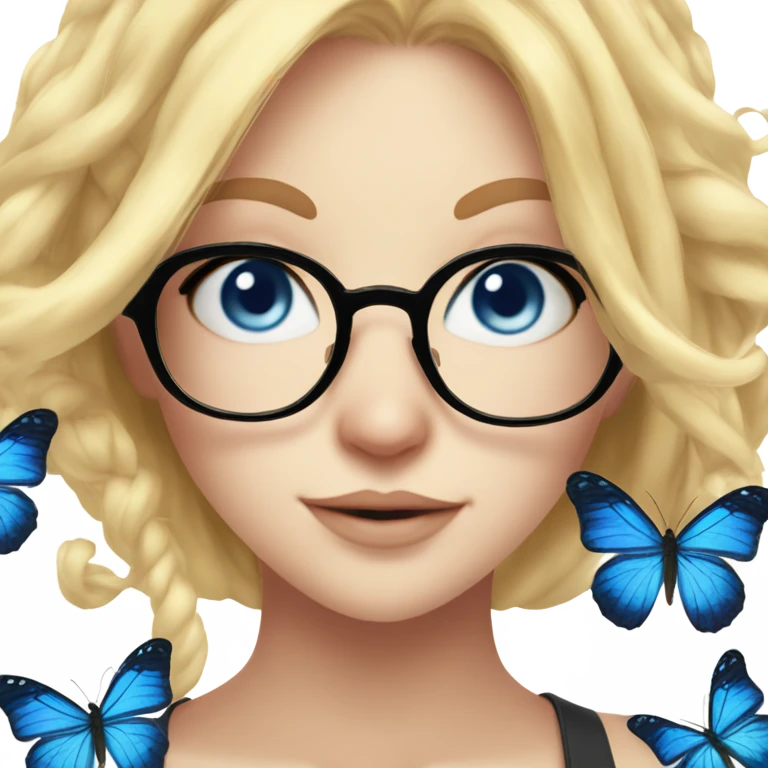 gorgeous anime lady with blue eyes and glasses butterflies and beautiful blonde hair emoji