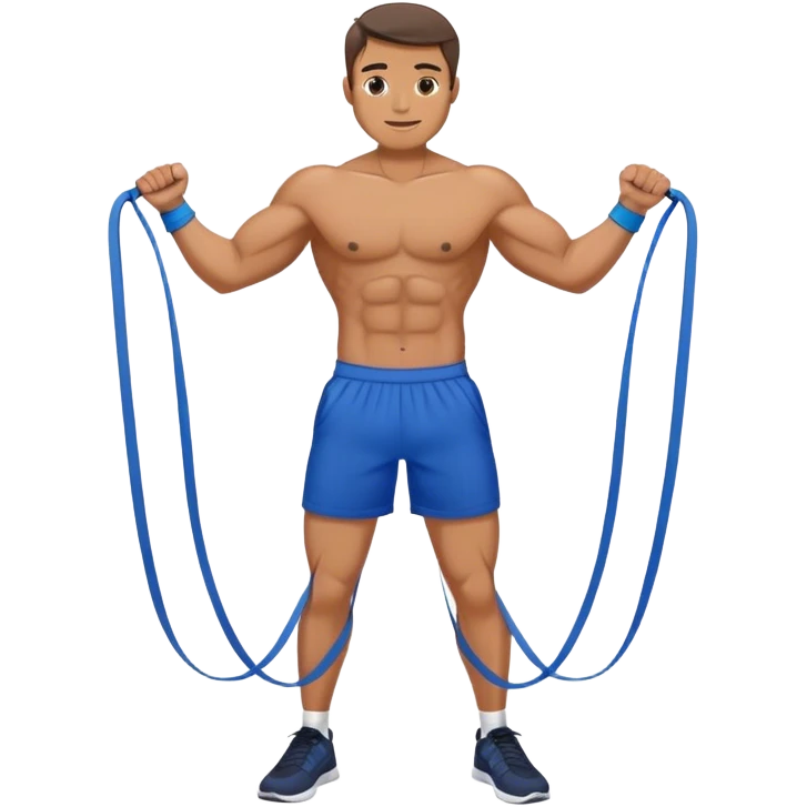 fit man with blue shorts resistance bands exercises emoji