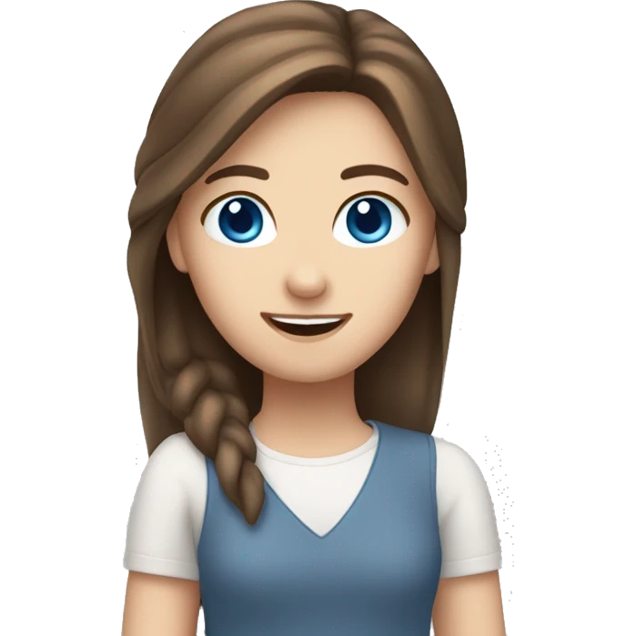 brown hair girl , blue eyes , white girl , waving emoji