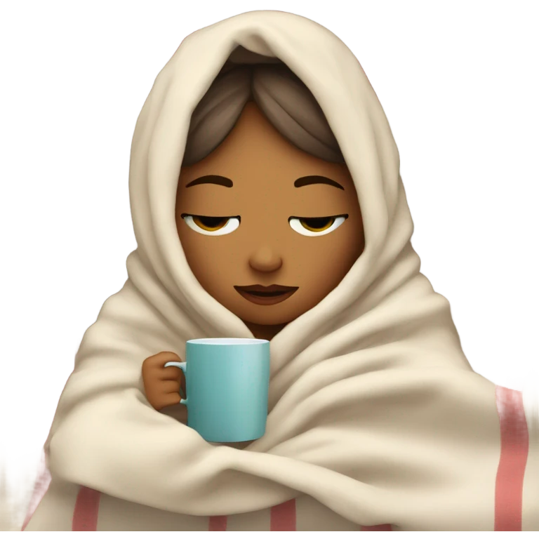 girl inside a blanket sipping coffee eyes closed emoji