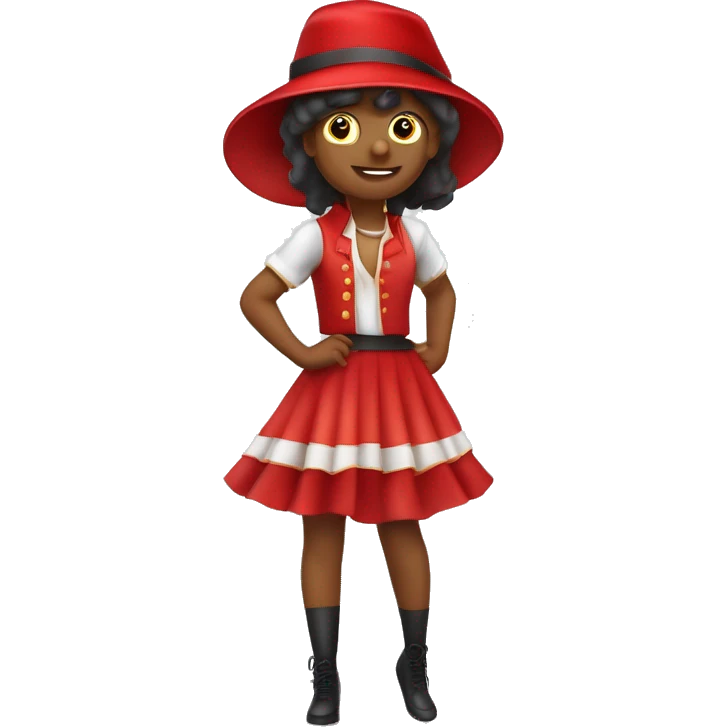 Dancer with red uniform im Gardetanz Stil mit Hut un Perücke und eine Beinführung halten. Helle Hautfarbe  emoji