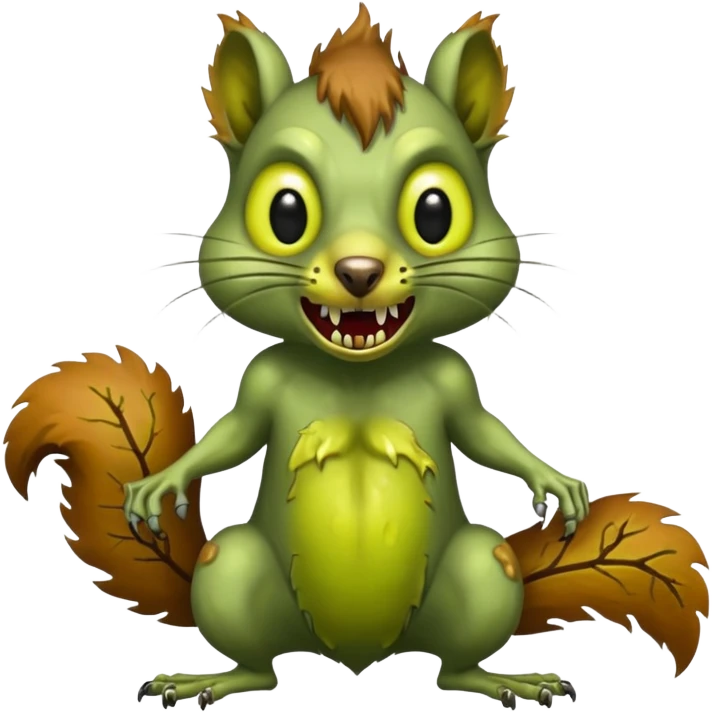 undead zombie squirrel, yellow green empty eyes, rotting, evil, chaotic, full body emoji