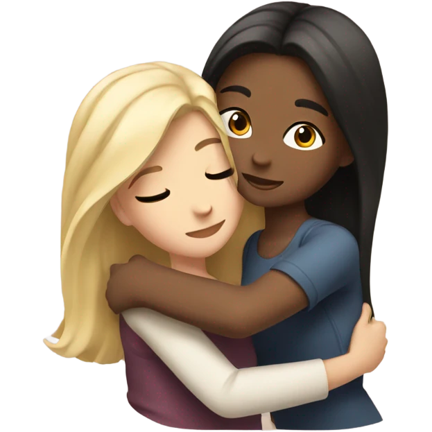 Brunette Girl hugs blonde girl emoji