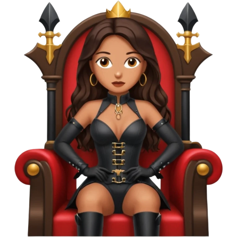 Tan skin with freckles, long dark hair, hazel eyes Dominatrix sitting on a throne emoji