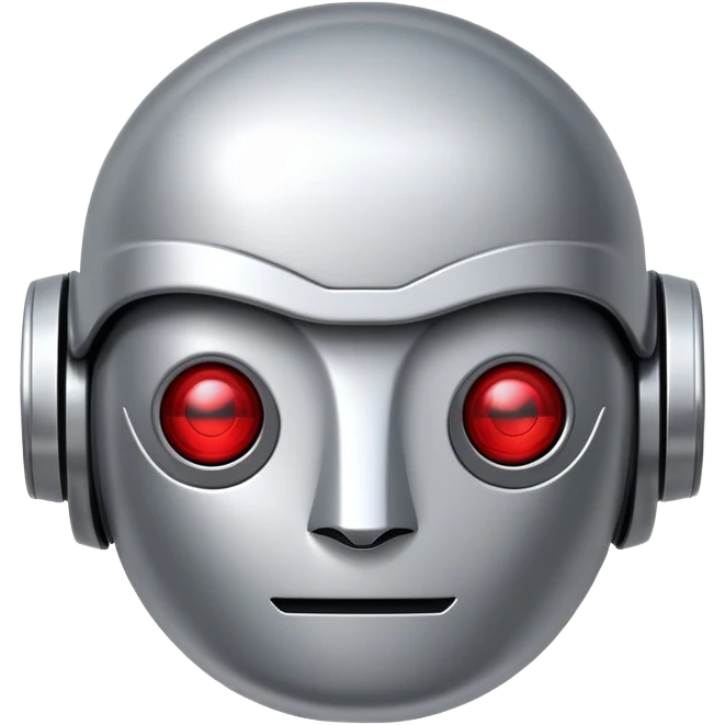 polished minimalistic perfectly round steel robot face with a red line instead of eyes, simple clean design emoji