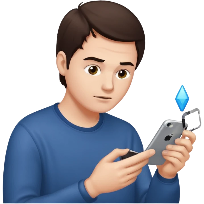 make a white guy with dark brown hair repairing an iphone emoji