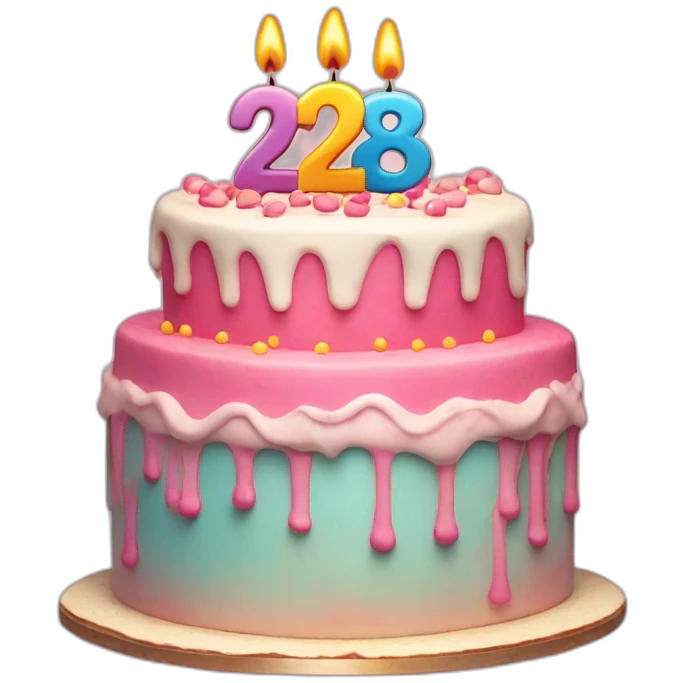 giant cake with number 28 candle on it emoji