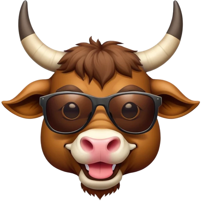 friendly anthropomorphised bull head wearing sunglasses emoji