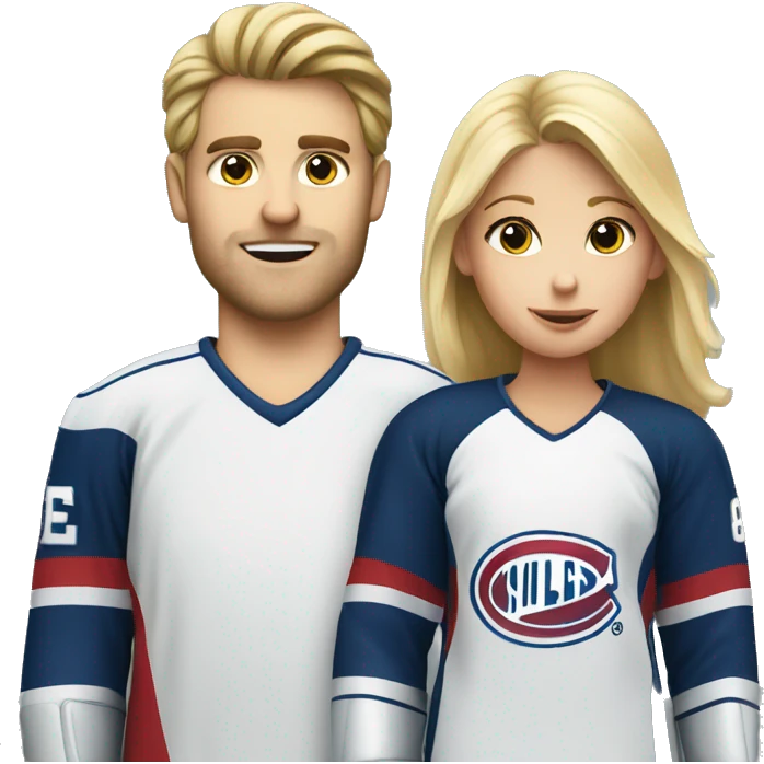 A blonde girl with a hockey player guy emoji